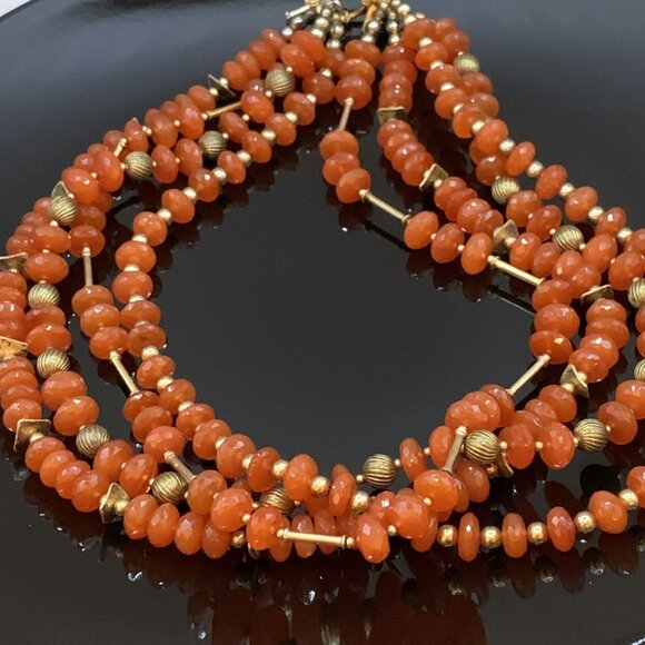 Carnelian Facet Cut Roundel Beads Vermeil John Beeman Design 4 Strand Necklace - Picture 9 of 14